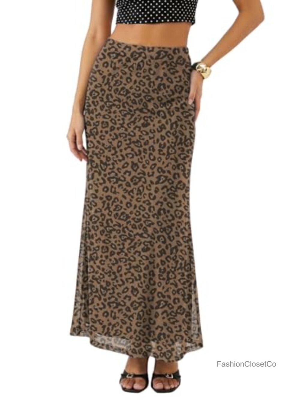High Waisted Mesh Polka Dot Maxi Skirt A-Line